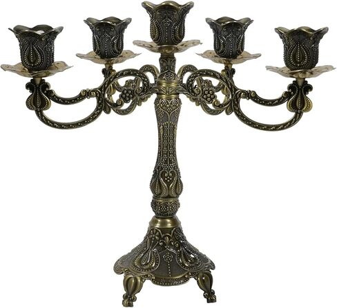 5-Candle Candelabra Metal Candlestick Holder Decoration for Weddings, Churches, Halloween, Christmas, Birthday Party (A-Gold) in Saudi Arabia