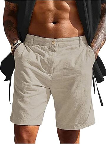 Men's Summer Beach Shorts Solid Color Straight Leg Shorts Comfy Breathable Pants Fashion Leisure Pants with Pockets in Saudi Arabia
