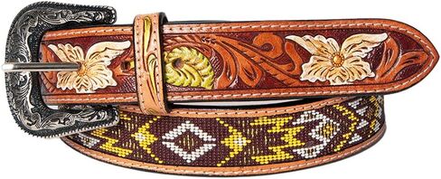 American Darling Medium Hand Tooled Brown Genuine American Leather Beaded Belt Men & Women Western Belt with Removable Buckle in Saudi Arabia