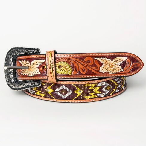 American Darling Medium Hand Tooled Brown Genuine American Leather Beaded Belt Men & Women Western Belt with Removable Buckle in Saudi Arabia