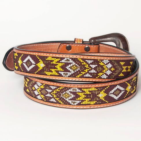 American Darling Medium Hand Tooled Brown Genuine American Leather Beaded Belt Men & Women Western Belt with Removable Buckle in Saudi Arabia