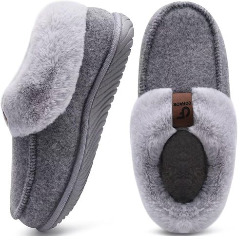 COFACE Women's Arch Support Memory Foam House Slippers Ladies Warm Fuzzy Faux Fur Collar Winter Moccasin Shoes with Orthotic Plantar Fasciitis Indoor Outdoor Beige Size 11 in Kuwait