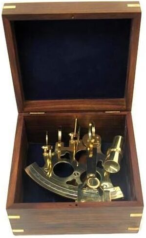 THOR INSTRUMENTS 6 بوصة أسطرلاب نحاسي السدس مع صندوق خشبي مزخرف: هدايا ديكور منزلي عتيق ريفي بحري in Saudi Arabia