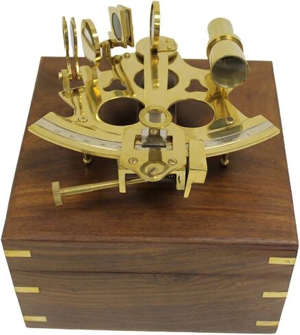 THOR INSTRUMENTS 6 بوصة أسطرلاب نحاسي السدس مع صندوق خشبي مزخرف: هدايا ديكور منزلي عتيق ريفي بحري in Saudi Arabia