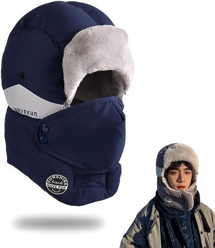 Winter Trapper Hat, Balaclava Fur Hat for Men Women - Windproof & Waterproof Hat with Removable Mask Ear Flaps in Saudi Arabia