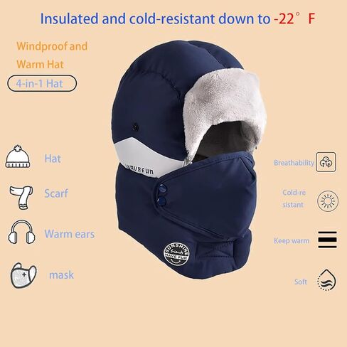 Winter Trapper Hat, Balaclava Fur Hat for Men Women - Windproof & Waterproof Hat with Removable Mask Ear Flaps in Saudi Arabia