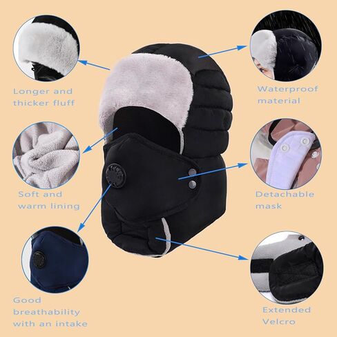 Winter Trapper Hat, Balaclava Fur Hat for Men Women - Windproof & Waterproof Hat with Removable Mask Ear Flaps in Saudi Arabia