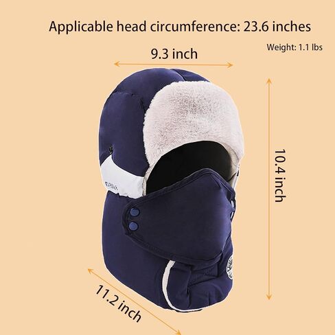 Winter Trapper Hat, Balaclava Fur Hat for Men Women - Windproof & Waterproof Hat with Removable Mask Ear Flaps in Saudi Arabia