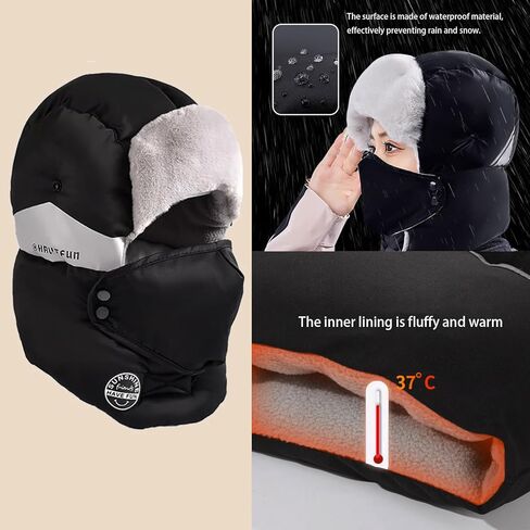 Winter Trapper Hat, Balaclava Fur Hat for Men Women - Windproof & Waterproof Hat with Removable Mask Ear Flaps in Saudi Arabia