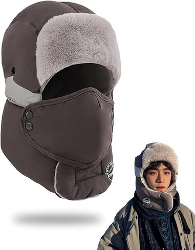 Winter Trapper Hat, Balaclava Fur Hat for Men Women - Windproof & Waterproof Hat with Removable Mask Ear Flaps in Saudi Arabia