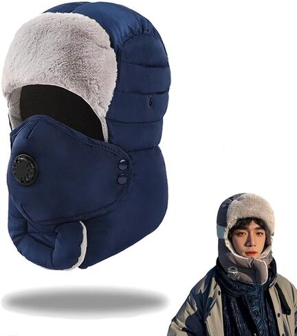 Winter Trapper Hat, Balaclava Fur Hat for Men Women - Windproof & Waterproof Hat with Removable Mask Ear Flaps in Saudi Arabia