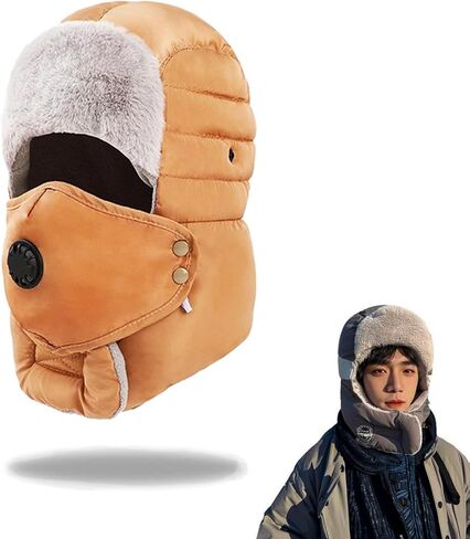 Winter Trapper Hat, Balaclava Fur Hat for Men Women - Windproof & Waterproof Hat with Removable Mask Ear Flaps in Saudi Arabia