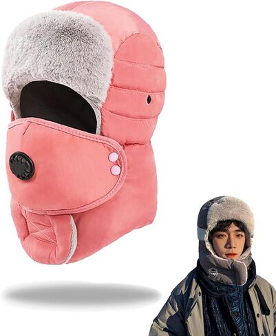 Winter Trapper Hat, Balaclava Fur Hat for Men Women - Windproof & Waterproof Hat with Removable Mask Ear Flaps in Saudi Arabia