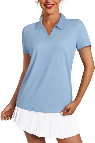 Women's Polo Shirts Short Sleeve UPF 50+ Sun Protection V Neck Golf Tennis Collared Work Tops Dry Fit in Saudi Arabia