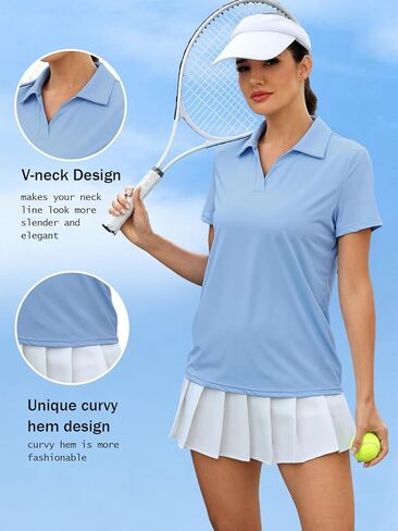Women's Polo Shirts Short Sleeve UPF 50+ Sun Protection V Neck Golf Tennis Collared Work Tops Dry Fit in Saudi Arabia