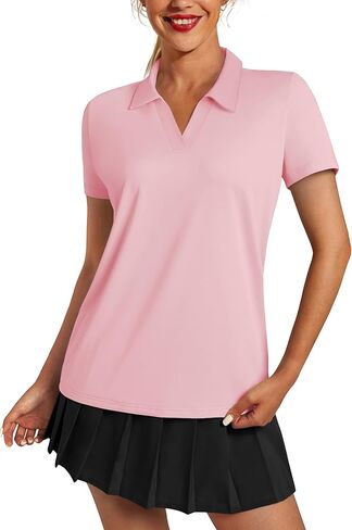 Women's Polo Shirts Short Sleeve UPF 50+ Sun Protection V Neck Golf Tennis Collared Work Tops Dry Fit in Saudi Arabia