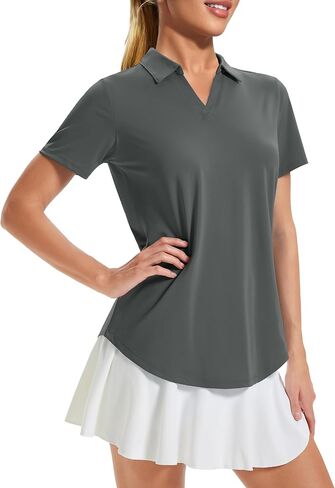 MAGCOMSEN Women's Golf Shirts Short Sleeve Polo UPF 50+ V Neck Collared Tops Quick Dry Tennis Athletic T Shirts in Saudi Arabia