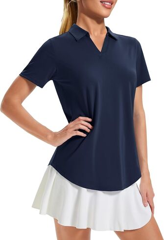 MAGCOMSEN Women's Golf Shirts Short Sleeve Polo UPF 50+ V Neck Collared Tops Quick Dry Tennis Athletic T Shirts in Saudi Arabia