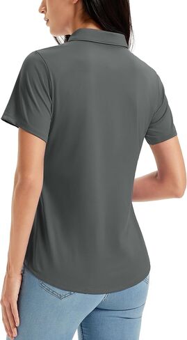 MAGCOMSEN Women's Golf Shirts Short Sleeve Polo UPF 50+ V Neck Collared Tops Quick Dry Tennis Athletic T Shirts in Saudi Arabia