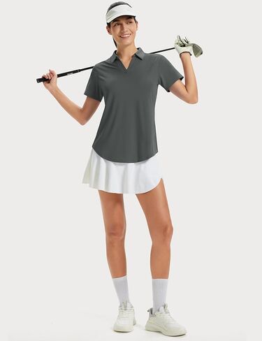 MAGCOMSEN Women's Golf Shirts Short Sleeve Polo UPF 50+ V Neck Collared Tops Quick Dry Tennis Athletic T Shirts in Saudi Arabia