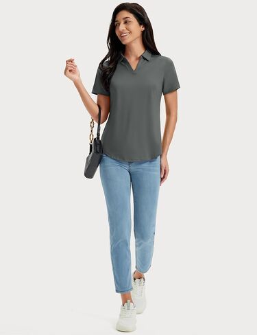 MAGCOMSEN Women's Golf Shirts Short Sleeve Polo UPF 50+ V Neck Collared Tops Quick Dry Tennis Athletic T Shirts in Saudi Arabia
