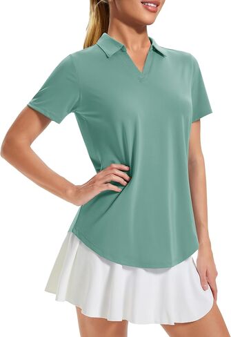 MAGCOMSEN Women's Golf Shirts Short Sleeve Polo UPF 50+ V Neck Collared Tops Quick Dry Tennis Athletic T Shirts in Saudi Arabia
