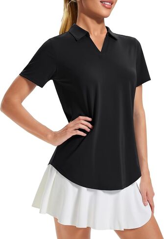 MAGCOMSEN Women's Golf Shirts Short Sleeve Polo UPF 50+ V Neck Collared Tops Quick Dry Tennis Athletic T Shirts in Saudi Arabia