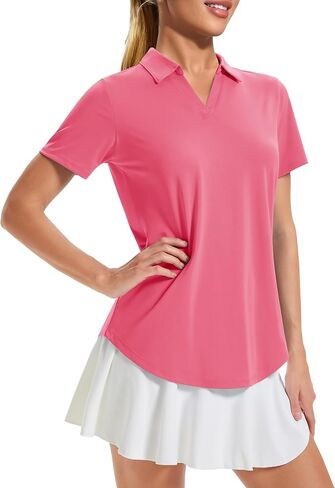 MAGCOMSEN Women's Golf Shirts Short Sleeve Polo UPF 50+ V Neck Collared Tops Quick Dry Tennis Athletic T Shirts in Saudi Arabia
