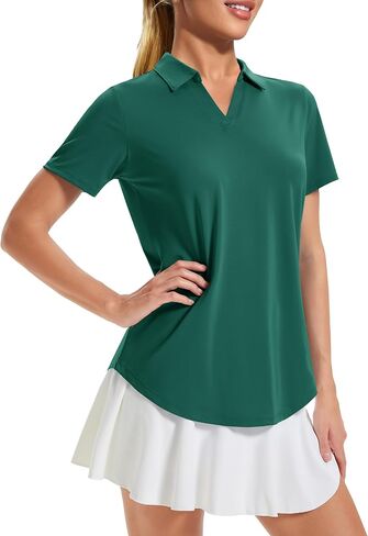 MAGCOMSEN Women's Golf Shirts Short Sleeve Polo UPF 50+ V Neck Collared Tops Quick Dry Tennis Athletic T Shirts in Saudi Arabia