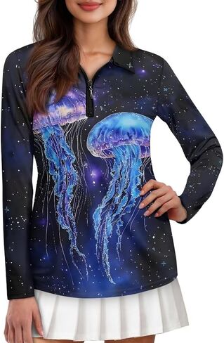 Women Athletic Golf Polo Shirts Long Sleeves V Neck Running Hiking Quick Dry Trendy Pullover Workout Tops XS-2XL in Saudi Arabia