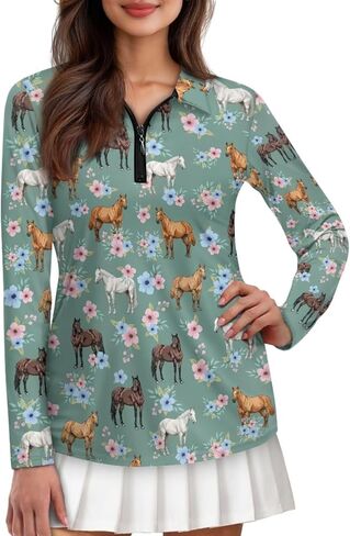 Women Athletic Golf Polo Shirts Long Sleeves V Neck Running Hiking Quick Dry Trendy Pullover Workout Tops XS-2XL in Saudi Arabia