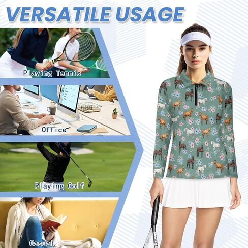 Women Athletic Golf Polo Shirts Long Sleeves V Neck Running Hiking Quick Dry Trendy Pullover Workout Tops XS-2XL in Saudi Arabia