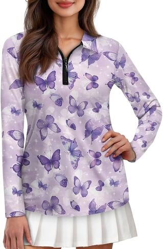 Women Athletic Golf Polo Shirts Long Sleeves V Neck Running Hiking Quick Dry Trendy Pullover Workout Tops XS-2XL in Saudi Arabia