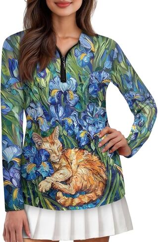 Women Athletic Golf Polo Shirts Long Sleeves V Neck Running Hiking Quick Dry Trendy Pullover Workout Tops XS-2XL in Saudi Arabia