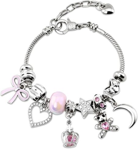 Italian Charm Bracelet Silver Charm Bracelet Pink Charms Bracelets Kawaii Jewelry Y2K Bracelets Stocking Stuffers for Women Cute Accessories Valentine's Day Birthday in Kuwait