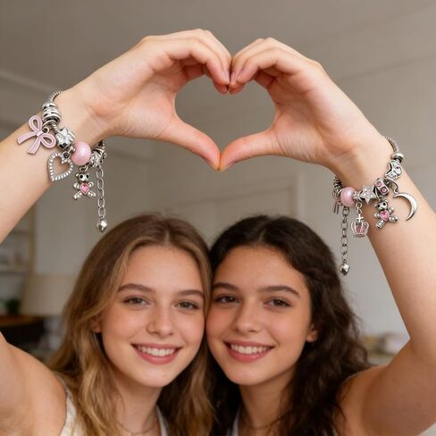 Italian Charm Bracelet Silver Charm Bracelet Pink Charms Bracelets Kawaii Jewelry Y2K Bracelets Stocking Stuffers for Women Cute Accessories Valentine's Day Birthday in Kuwait