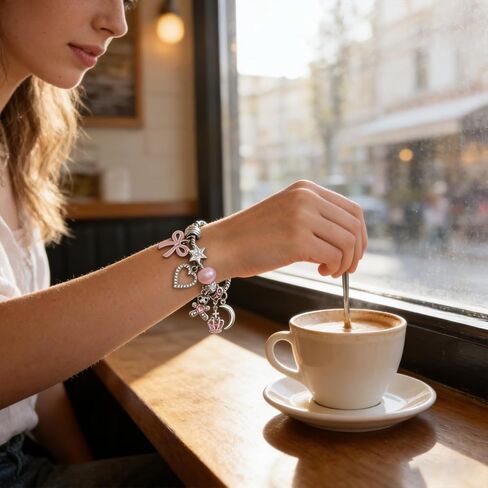 Italian Charm Bracelet Silver Charm Bracelet Pink Charms Bracelets Kawaii Jewelry Y2K Bracelets Stocking Stuffers for Women Cute Accessories Valentine's Day Birthday in Kuwait