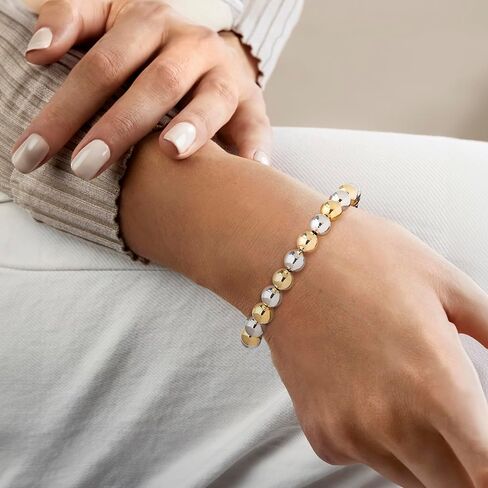 Ross-Simons Italian 8mm Sterling Silver and 18kt Gold Over Sterling Bead Bracelet in Saudi Arabia