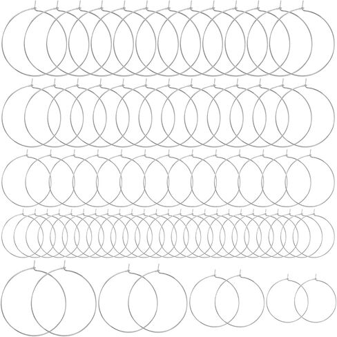 280pcs Hypoallergenic Earring Beading Hoops, 20mm 25mm 30mm 35mm Round Hoop Earrings Findings, Open Earring Wire Ring Accessories for Jewelry Making- Silver & Gold in Kuwait