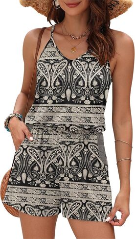 MISFAY Womens Summer Loose V Neck Spaghetti Strap Short Jumpsuit Rompers 2026 in Kuwait