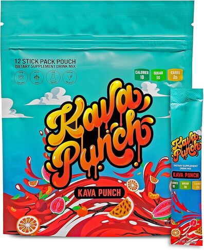 KAVA PUNCH Relaxation Drink Mix – 12 Stick Pack Pouch with Kava Kava Extract for Stress Relief | Non-Alcoholic, Low-Calorie | Healthy Alternative Beverage, Portable Alcohol-Free Buzz Drink in Saudi Arabia