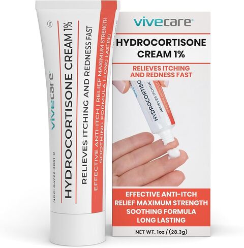 ViveCare Hydrocortisone 1% Cream (1 oz) - Maximum Strength Itchy Skin Relief - Anti Itch Ointment for Psoriasis, Rash, Allergy, Eczema, Hives, Mosquito & Bug Bites - Healing Treatment for Itching (1) in Saudi Arabia