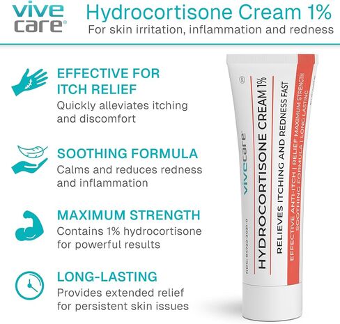 ViveCare Hydrocortisone 1% Cream (1 oz) - Maximum Strength Itchy Skin Relief - Anti Itch Ointment for Psoriasis, Rash, Allergy, Eczema, Hives, Mosquito & Bug Bites - Healing Treatment for Itching (1) in Saudi Arabia