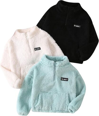 Girl's Fleece Sweater Half Zip Up Pullover Sweatshirts Cropped Fuzzy Warm Fall Winter Clothes Size 3-12 in Saudi Arabia