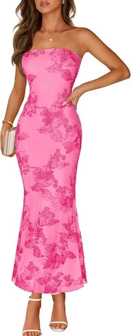 MEROKEETY Women's Floral Strapless Maxi Dress 2026 Summer Mesh Tube Bodycon Formal Wedding Guest Cocktail Party Long Dresses in Saudi Arabia