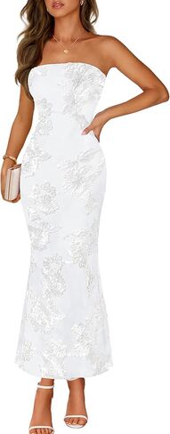 MEROKEETY Women's Floral Strapless Maxi Dress 2026 Summer Mesh Tube Bodycon Formal Wedding Guest Cocktail Party Long Dresses in Saudi Arabia