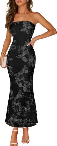 MEROKEETY Women's Floral Strapless Maxi Dress 2026 Summer Mesh Tube Bodycon Formal Wedding Guest Cocktail Party Long Dresses in Saudi Arabia