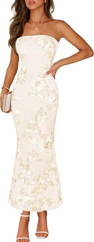 MEROKEETY Women's Floral Strapless Maxi Dress 2026 Summer Mesh Tube Bodycon Formal Wedding Guest Cocktail Party Long Dresses in Saudi Arabia