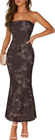 MEROKEETY Women's Floral Strapless Maxi Dress 2026 Summer Mesh Tube Bodycon Formal Wedding Guest Cocktail Party Long Dresses in Saudi Arabia