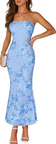 MEROKEETY Women's Floral Strapless Maxi Dress 2026 Summer Mesh Tube Bodycon Formal Wedding Guest Cocktail Party Long Dresses in Saudi Arabia